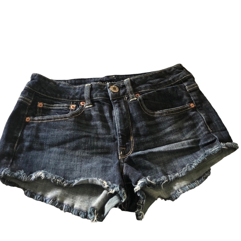 American Eagle Stretch Fringe Denim Jean Cut Offs Dark Wash 6X2” Spring Summer